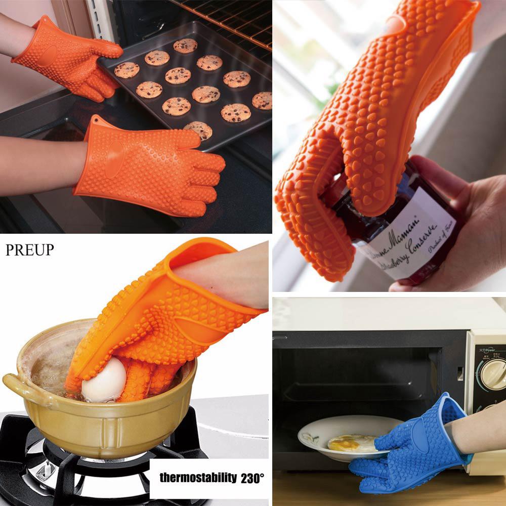 1Pc Silicone Heat Resistant Glove Multifunction Oven Mitts BBQ Gloves Kitchen Potholders Cooking Glove Thick Baking Mitt