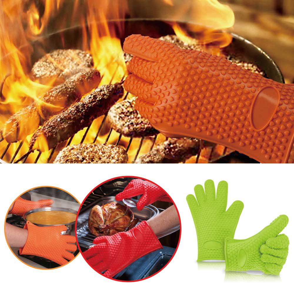 1Pc Silicone Heat Resistant Glove Multifunction Oven Mitts BBQ Gloves Kitchen Potholders Cooking Glove Thick Baking Mitt