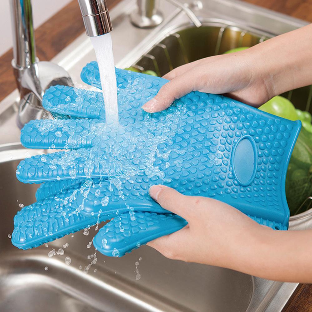 1Pc Silicone Heat Resistant Glove Multifunction Oven Mitts BBQ Gloves Kitchen Potholders Cooking Glove Thick Baking Mitt
